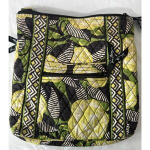 Vera Bradley Night Owl Quilted Cotton Hobo Shoulder Bag Green Black #854
